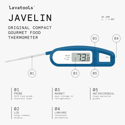 Lavatools Javelin® Ultra-Fast 3-Second Digital Instant Read Meat Thermometer for Grill and Cooking, 2.75" Probe, Compact Foldable Design, Large Display, IP65 Water Resistant, NSF Certified – Milk - color: Milk