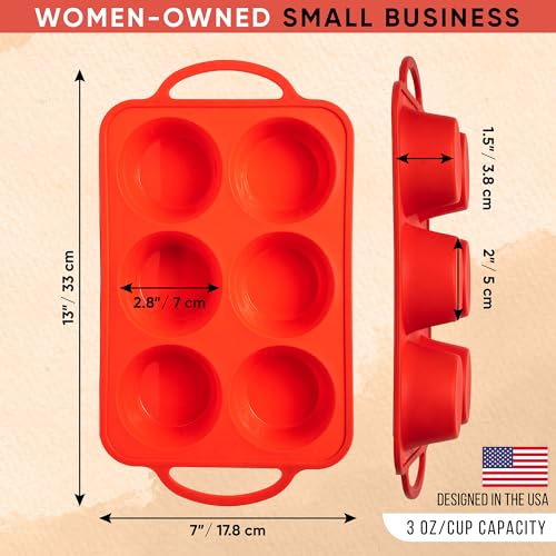 Silicone Muffin Pan, Regular Size 6 Cup Nonstick Cupcake Pan, BPA-Free - color: Red, size: Regular (6 Cups Pan)