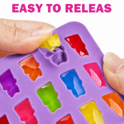 Gummy Bear Molds, 4 Trays, 201 Cavities, 3 Droppers, Silicone - color: Bear + Dinosaur + Mini Donut Mold + Mini Heart