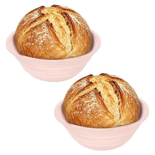uxcell 2Pcs Silicone Bread Proofing Basket 9.3" Round Sourdough Basket Pink - color: Pink, size: 23.5 cm / 9.25 Inch