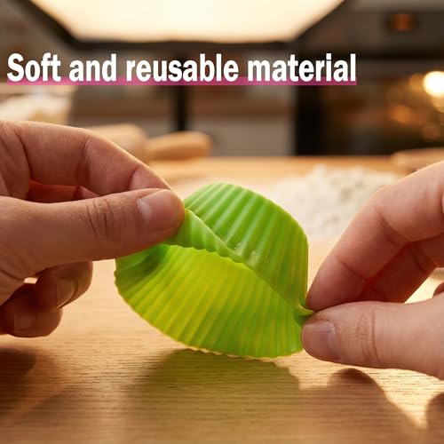 Reusable Silicone Cupcake Liners, BPA Free Silicone Muffin Cups for Baking, Oven Microwave Air Fryer Safe, 2.75 x 1.7 x 1.2 Inches, Dishwasher Safe Baking Cups, 8 Rainbow Colors, 24 Pack - color: Pink, Blue, Yellow, Orange, Green, Purple, Red, Peacock Blu
