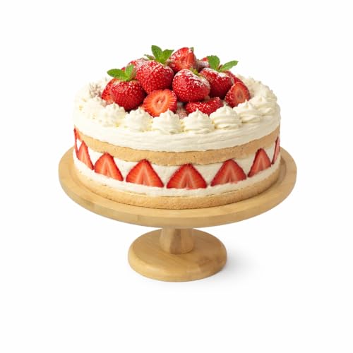Savra Bamboo Cake Stand 10 Inch, Minimalist Natural Wood Dessert Pedestal