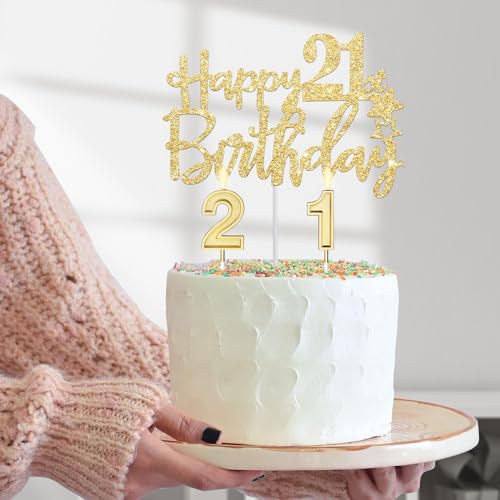 21st Birthday Decorations for Her Include 21st Birthday Sash and Rhinestone Finally 21 Headband, Candles and Cake Topper, 21 Year Old Gifts for Her - style: TJ21