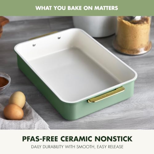 GreenPan Bakeware 13" x 9" Nonstick Rectangular Cake Pan, Sage Green - color: Sage Green, size: 13" x 9" Rectangular Cake Pan