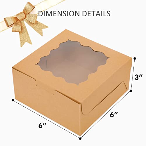 Bakepacker Kraft Bakery Boxes with Window 6x6x3 inches 60pcs - color: Brown, size: 6"*6"*3" / 60 Pcs