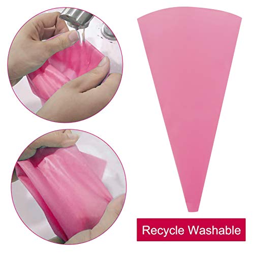Jutoe 22Pcs Piping Bags and Tips Set, Reusable Silicone Pastry Bag, Pink
