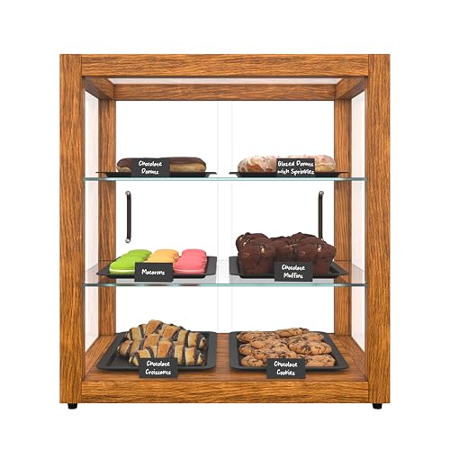 KoolMore 20 in. 3-Tier Light Wood Countertop Dry Bakery Display Case, Pastry, Cake and Cookie Display with Tempered Glass - color: Light Wood, size: 20 in.