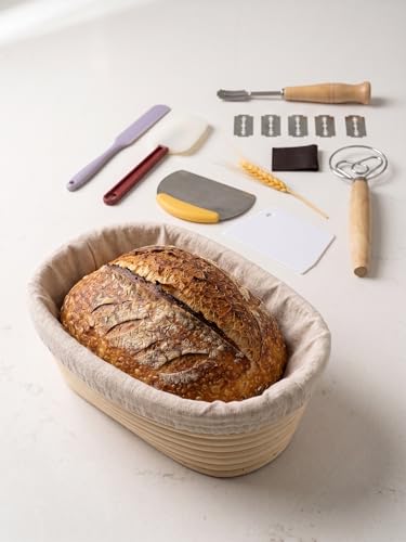 Silicone Bread Proofing Basket Set 13 PCS – 10" Oval Foldable Banneton Basket with Cloth Liner, Bread Lame, Danish Dough Whisk, Scrapers & Spatulas – Non-Stick BPA-Free Sourdough Bread Baking Supplies