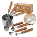 Premium Wood Handle Stainless Steel Measuring Cups and Spoons 8PCS - color: Silver8