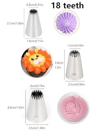French Star Piping Tip for Eclairs,Churros,Shells,Flowers,& Scalloped Designs,3 Sizes