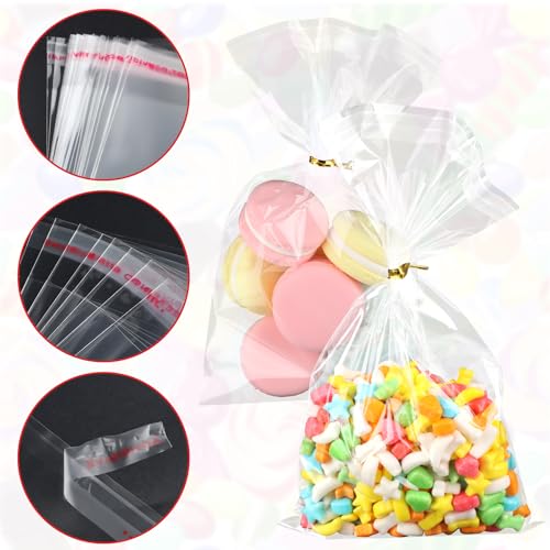 200Pcs Cookie Bags Self Sealing Cellophane Bags 4x6 Inches Plastic Resealable Clear Treat Bags with Twist Ties for Cookies Party Favors Bag - size: 4x6 Inches