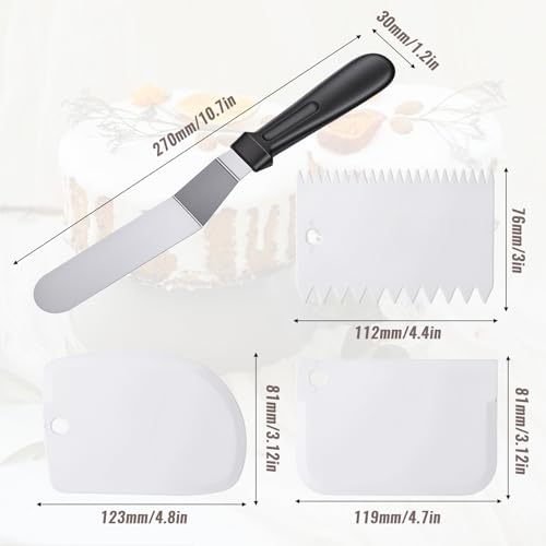 1 Offset Spatula and 3 Icing Smoother Scrapers Set, Frosting Knife Cake Decorating Kit Thickened Stainless Steel Baking Accessories
