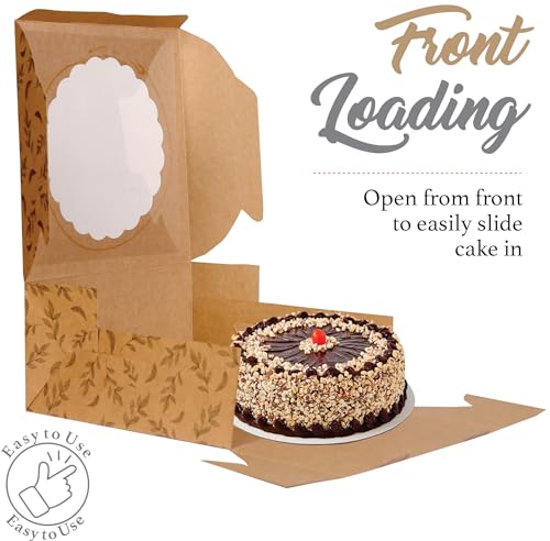 Kraft Cake Boxes with Window (10pcs) - Brown Bakery Boxes for Cakes, Donuts, Pie, Cookies, Cupcakes, Chocolates, Desserts: Size 10x10x5 Inches - color: Brown