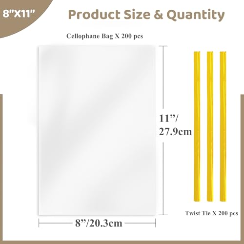 WIKDAY Cellophane Treat Bags with Twist Ties 8x11 Inches 200 PCS Gift Bags - size: 1 Count (Pack of 200)