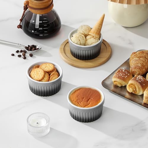 MALACASA 4 oz Ceramic Ramekins, Oven Safe Souffle Dishes, Set of 6, Grey - color: Grey, size: 4 Oz