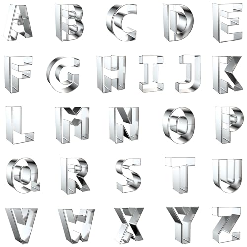 Capital Letter Alphabet Shaped Cookie Cutters Set Stainless Steel 26Pcs 3in - size: 3-Inch