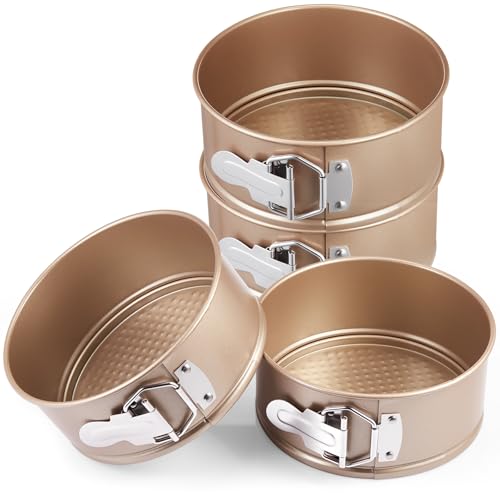 4 Pcs 6 Inch Nonstick Springform Cheesecake Pan with Removable Bottom - color: Champagne Gold, size: 6 Inch