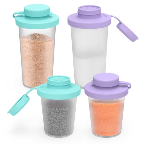 SOPHICO 3.2 & 4.5oz Salt and Pepper Shaker,With Moisture Proof Silicone Lid - color: purple & blue, Medium & Large
