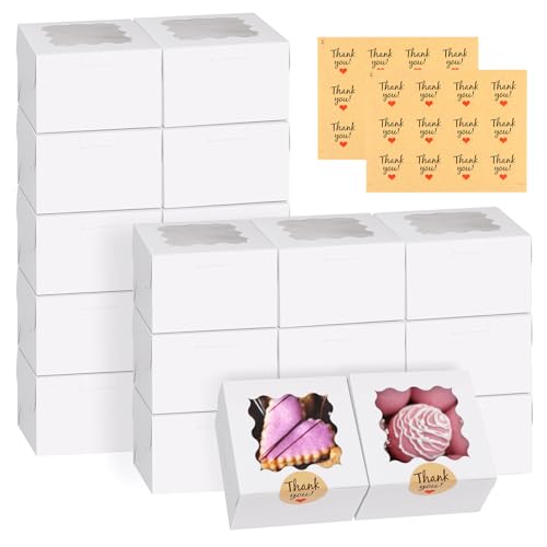 WINKIO Cookie Boxes with Window, Small Bakery Boxes for Dessert Pastry - color: white