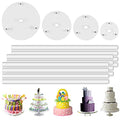 DOERDO 4 Tier Cake Separator Plates and 12 Pieces Plastic Cake Dowel Rods Set for Tiered Cake Construction and Stacking(9cm, 12cm,16cm,18cm) - size: 9,12,16,18cm