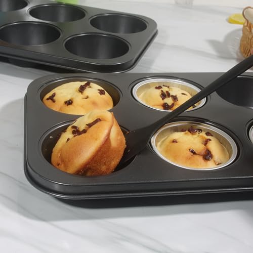 Non-Stick Black Jumbo Muffin Pans, 6-Cup Set of 2 - color: Black