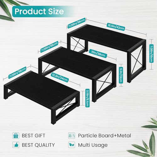 ELITEROO Black 3-Tier Wooden Cupcake and Dessert Display Stand, Multi-Tier Riser for Cupcakes, Food, Perfume, Makeup, Dolls, Collectibles, and Market Vendor Retail Shelf Organizer - color: 3 Tier, Black