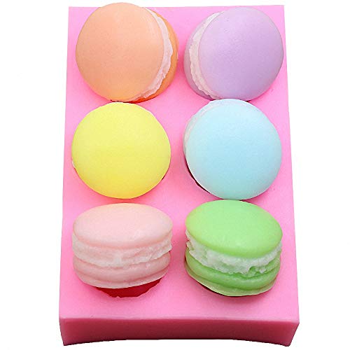 MoldFun 6-Cavity 3D Macaron Hamburger Silicone Mold for Fondant, Cake/Cupcake Decorating, Baking, Gum Paste, Chocolate, Candy, Mini Soap, Bath Bomb
