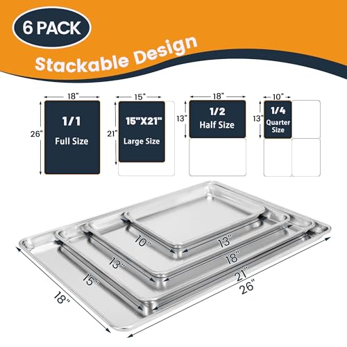 6 Pack Aluminum Baking Sheet Pan, 21 x 15 in - size: 6-pack Solid Large Size (21"×15")