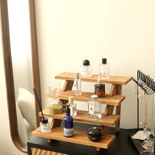 Swallowliving 2pcs Wooden Rustic Cupcake Stand for 24 Cupcakes, Stepped Wood Display Stand for Weddings, Tiered Party Table Display Riser for Food, Dessert, Cookie, Decor, Craft Show, Burnt - color: 2pcs | Burnt | 4-tier