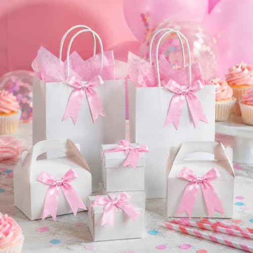 50 Pcs Twist Tie Bows for Treat Bags and Gift Wrapping, Pink - color: Pink