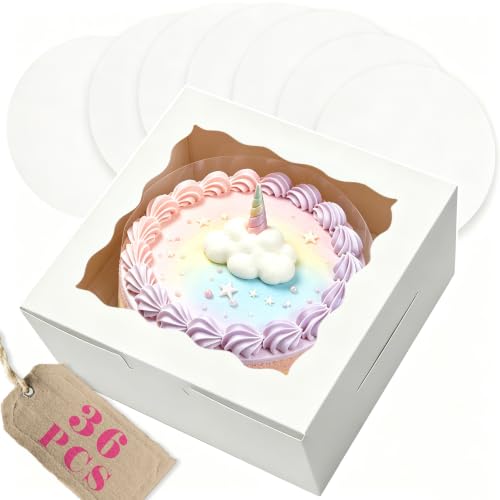 Bakepacker 6"x6"x5" Cake Boxes with Window 36 Sets White - color: White, size: 36Sets,6"x6"x5"
