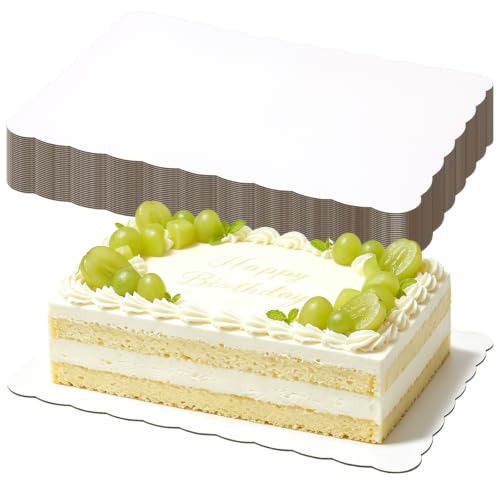 30 Pack Half Sheet Rectangle Cake Drum Board, 19 x 14 Inch Waterproof Scalloped Cake Bases, White Rectangle Dessert Drums for Sheet Cake, Dessert, Pastries & Cupcake