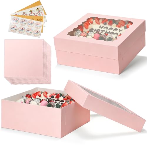 COTOPHER 14x14x6 In Sheet Cake Boxes, 16pcs Pink Bakery Boxes with Window - color: Pink, size: 14x14x6inch
