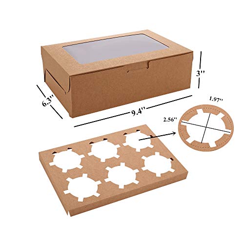 30-Set Cupcake Boxes with Inserts and Window Hold 6 Cupcakes