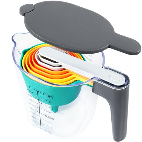 Stackable 10-Piece Measuring Cups and Spoons Set with Lids - color: 10 Piece - Multicolor