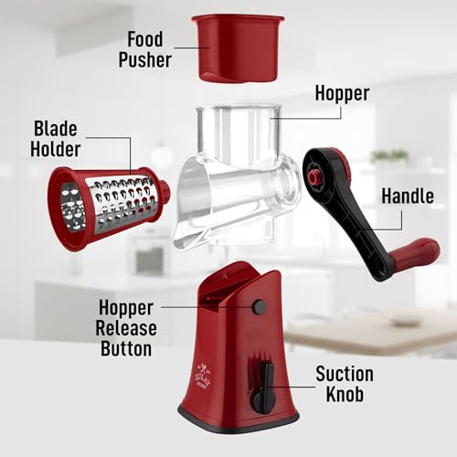 Rotary Cheese Grater Hand Crank, Vegetable Shredder - Red - color: 14 - Maroon
