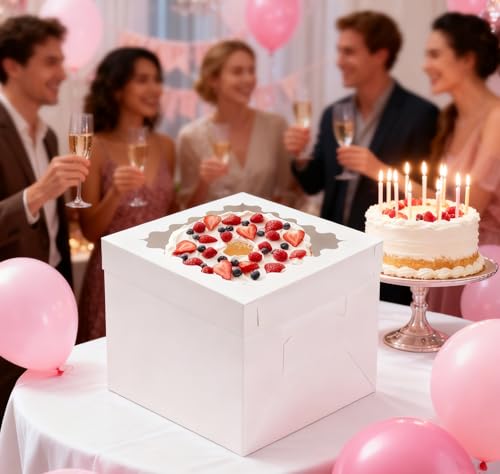 10pcs Tall Cake Boxes,10x10x10 White Bakery Boxes with Window Cake Containers 10 Inch Large Cake box,10x10 Square Cardboard Cake Box,Cake Decorating Supplies for Gift Giving
