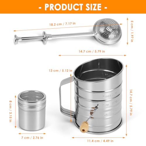 Large Rotary Flour Sifter Set, Stainless Baking with Hand Crank