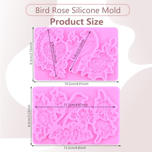 Bird Flower Silicone Mold Flower Branch Fondant Molds Set Of 2 - color: Style H