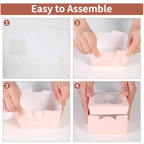 25pcs Pink Small cookie boxes,4x4x2.5 Inch Bakery Boxes with Window,gift boxes bulk for Mini Cake Pastry Dessert Strawberries Chocolates Cupcakes with Stickers - color: Pink/25pcs