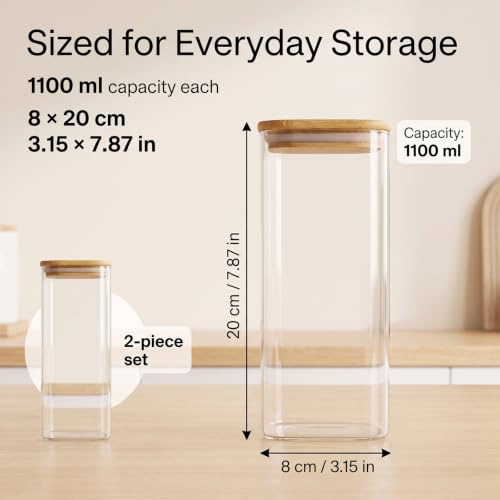 Cracker and Cookie Keeper, 2 Pack Glass Cookie Jar with Wooden Lids