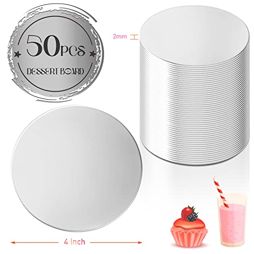 Sawysine 50 Pcs 4 Inch Cake Boards Round Mini Cake Circle Disposable Silver