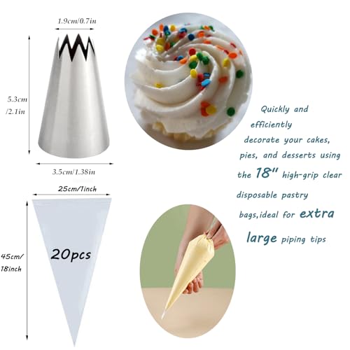 Churro Piping Tip Set with Bags, Extra Large Open Star Pastry Tips - color: F