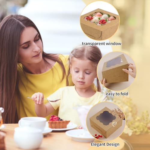 WINKIO Cookie Boxes, Treat Bakery Dessert Pastry Favor Donut Mini Cake Box - color: brown, size: 6×6×3 in