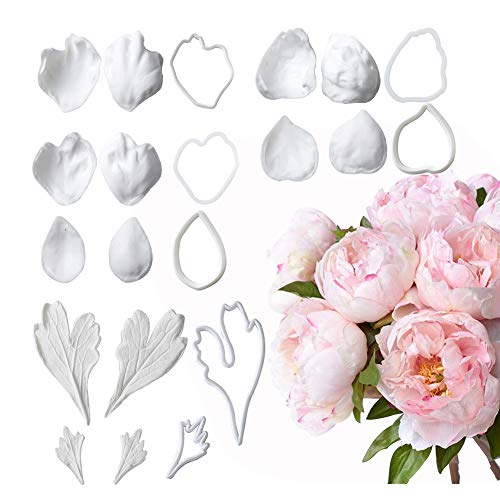 Flower Fondant Mold Set, Petal and Leaf Silicone Mold(Peony Flower)