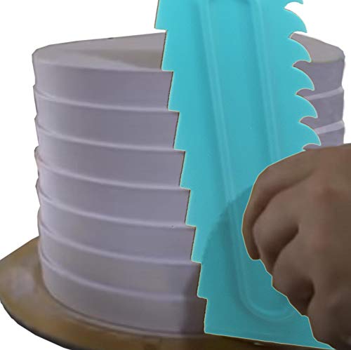 Cake Scraper Polisher Set of 6 Pack Decorating Comb and Icing Smoother Mousse Butter Cream Cake Edge Tools, Plastic Sawtooth 12 Design Textures-Blue - color: 6 Blue