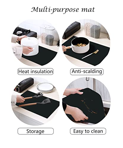 emolife Thick(2MM) Silicone Mats for Kitchen Counter, Black, 23.6"x15.7" - color: Black