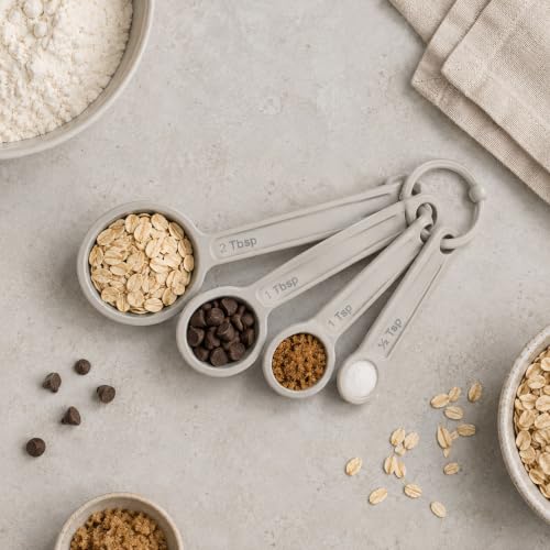 French Culinary Institute Premium 4-Piece Collapsible Measuring Spoon Set, Gray