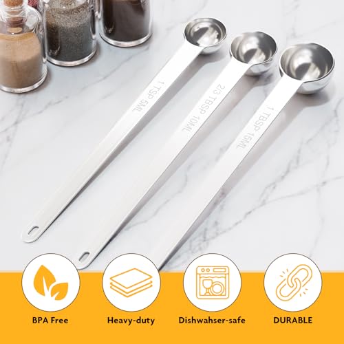 2PCS 2/3TBSP(10ml) Extra Long Handle Measuring Spoon, 18/8 Stainless Steel - size: 2/3tbsp|10ml