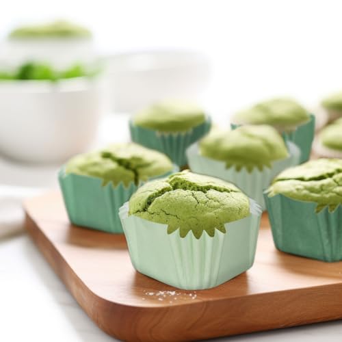 Whaline 450Pcs Gradient Sage Green Mini Square Cupcake Liners Light Dark Green Cupcake Muffin Baking Cup Wrappers for Wedding Bridal Baby Shower Birthday Party Decor - style: Gradient Green